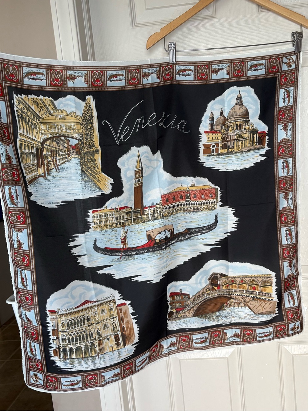 Vintage Venezia Venice Italy Souvenir 100% Silk Square Scarf Novelty Print⁠